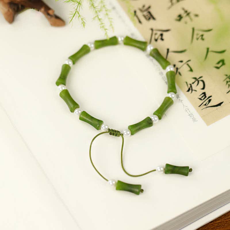 Fortune Jewel Natural Peridot Bamboo Pattern Love Peace Bracelet