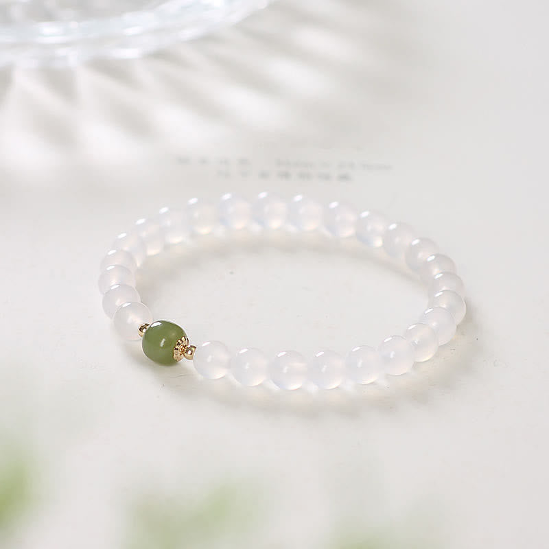 Fortune Jewel Natural White Agate Jade Luck Bracelet