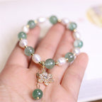 Fortune Jewel Natural Green Strawberry Quartz Pearl Flower Charm Love Bracelet