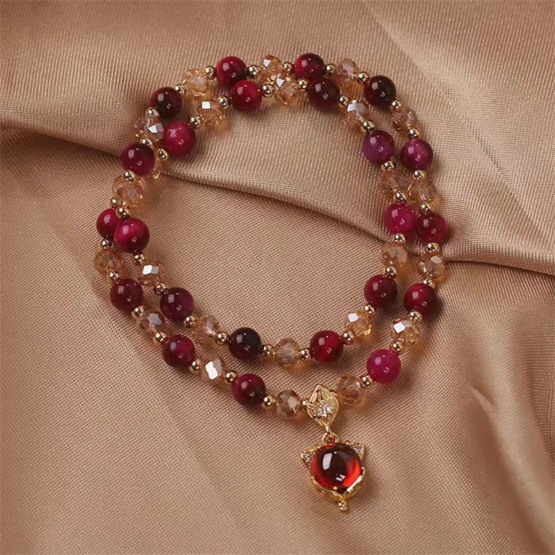 Fortune Jewel Red Tiger Eye Fox Protection Double Wrap Bracelet