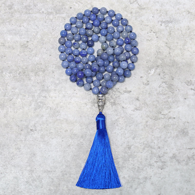 Fortune Jewel 108 Mala Blue Aventurine Beads Yoga Meditation Prayer Beads Necklace