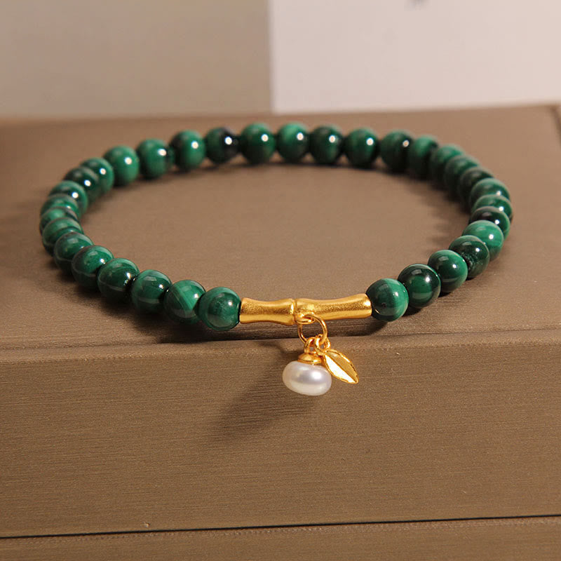 Fortune Jewel Natural Malachite Pearl Lucky Bamboo Anti-Anxiety Bracelet