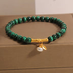 Fortune Jewel Natural Malachite Pearl Lucky Bamboo Anti-Anxiety Bracelet