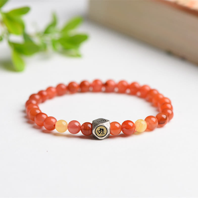 Fortune Jewel 925 Sterling Silver Chinese Zodiac Natal Buddha Amulet Red Agate Amber Self-acceptance Bracelet