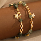 Fortune Jewel 14k Gold Plated Copper Green Rutilated Quartz Möbius Loop Eternal Love Star Protection Bracelet