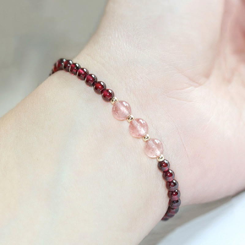 Fortune Jewel Natural Garnet Strawberry Quartz Calm Bracelet