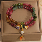 Fortune Jewel Multicolored Tourmaline Positive Double Wrap Gourd Charm Bracelet