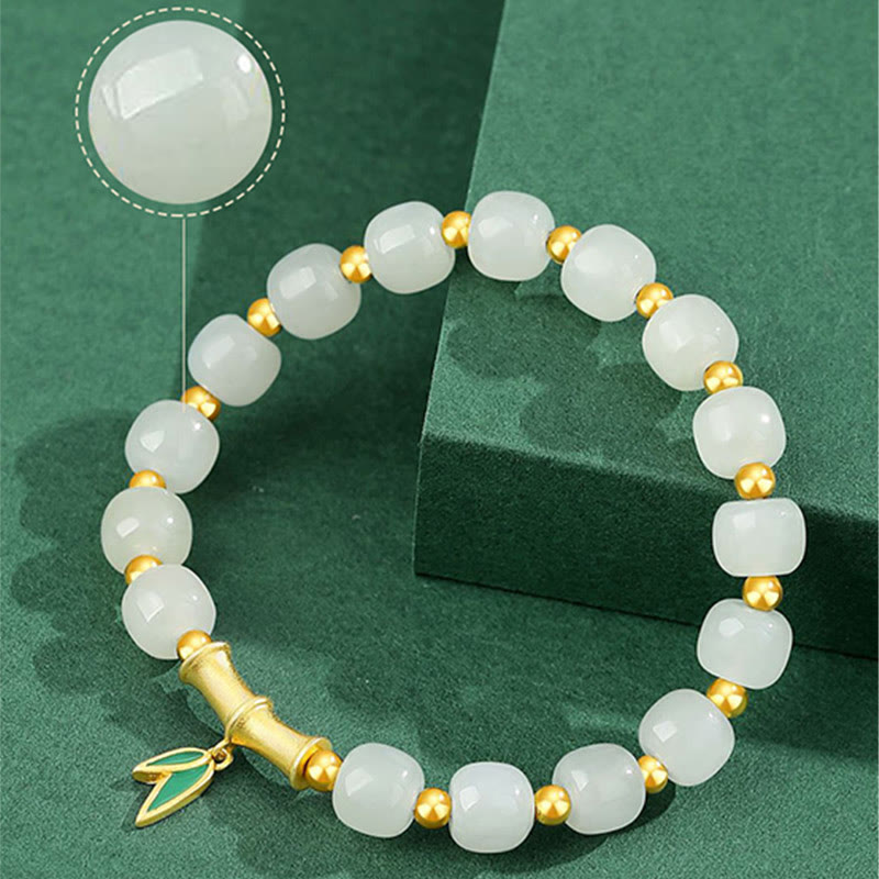 Fortune Jewel 925 Sterling Silver Hetian White Jade Bamboo Luck Bracelet