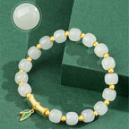 Fortune Jewel 925 Sterling Silver Hetian White Jade Bamboo Luck Bracelet