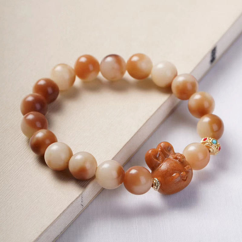Fortune Jewel Natural Bodhi Seed Lovely Rabbit Peace Bracelet