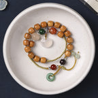 Fortune Jewel Green Sandalwood Chalcedony Peace Buckle Charm Soothing Double Wrap Bracelet