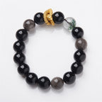 Fortune Jewel Natural Silver Sheen Obsidian Dragon Green Phantom Protection Bracelet