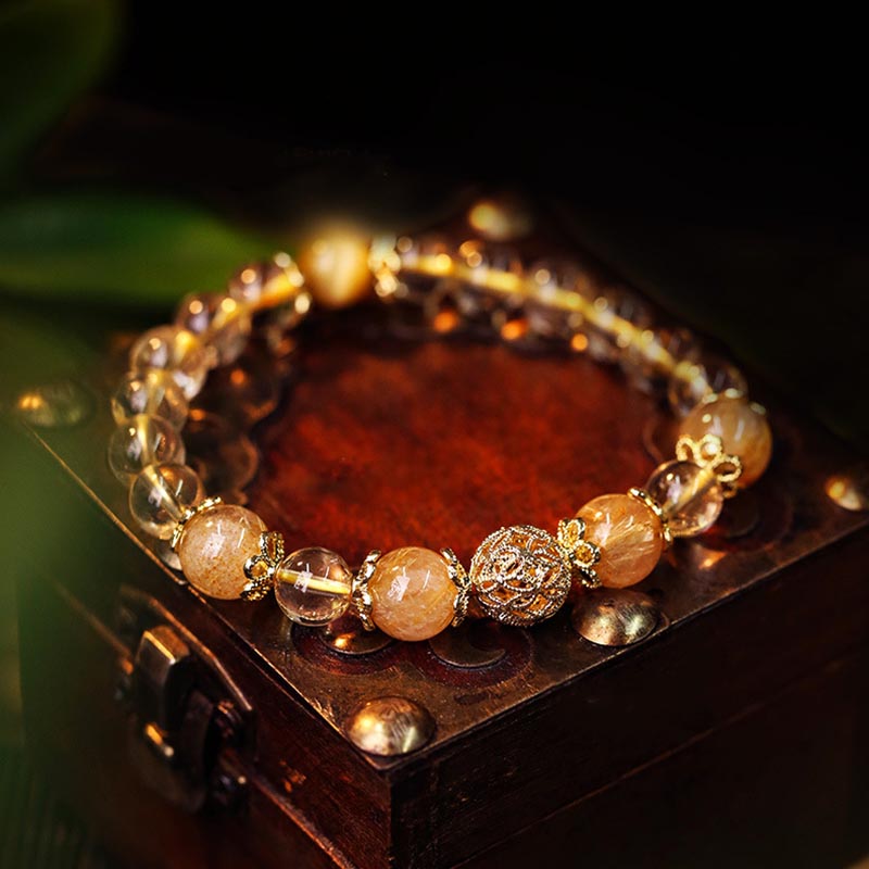 Fortune Jewel Natural Citrine Amethyst Rutilated Quartz Prosperity Protection Bracelet