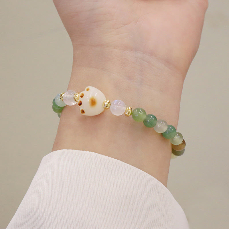 Fortune Jewel Green Agate Sun Stone Cat's Eye Bodhi Seed Cat Paw Support Bracelet