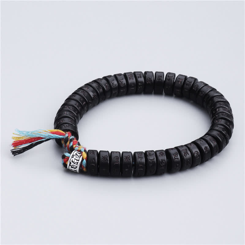 Fortune Jewel Tibetan Coconut Shell Beads Engraved Om Mani Padme Hum Mantra Happiness Bracelet