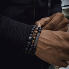 Buddha Stones 3Pcs Frosted Stone Lava Rock Tiger Eye Activate Bracelet