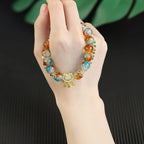 Fortune Jewel Colorful Liuli Glass Bead Chinese Lock Charm Fortune Bracelet