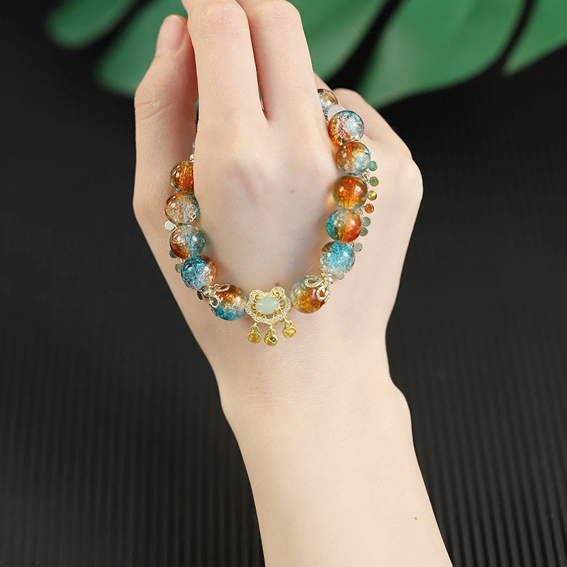 Fortune Jewel Colorful Liuli Glass Bead Chinese Lock Charm Fortune Bracelet