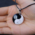 Fortune Jewel Natural Black Obsidian White Turquoise Yin Yang Transformation Rope Necklace Pendant