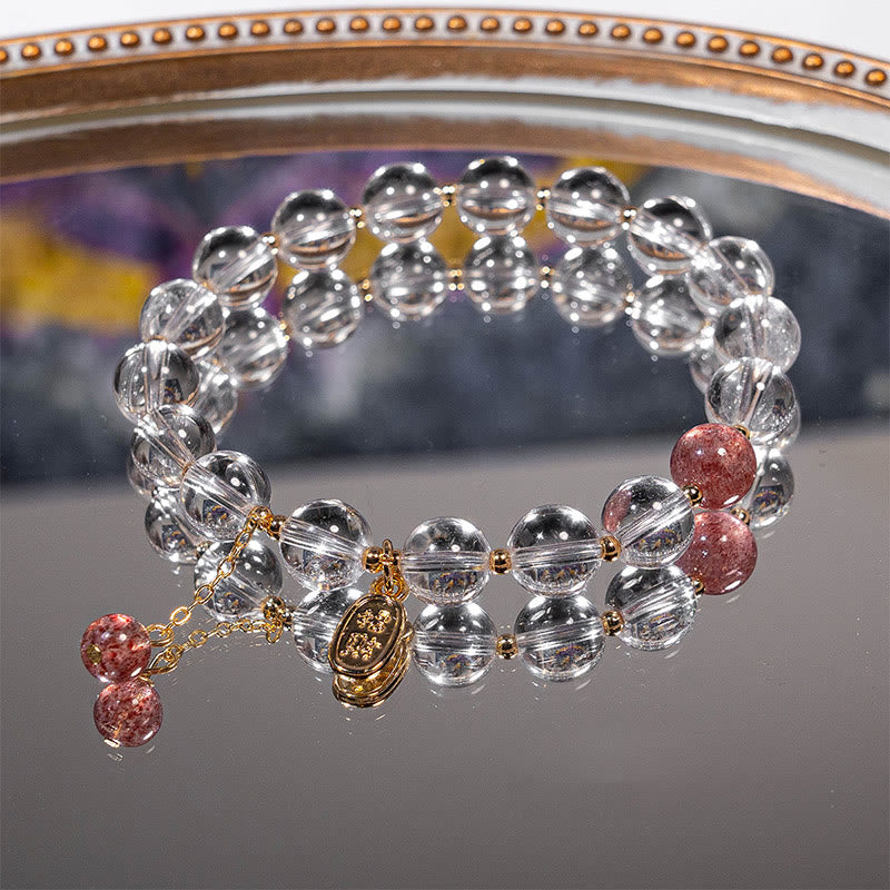 Fortune Jewel White Crystal Strawberry Quartz Healing Attract Fortune Charm Bracelet