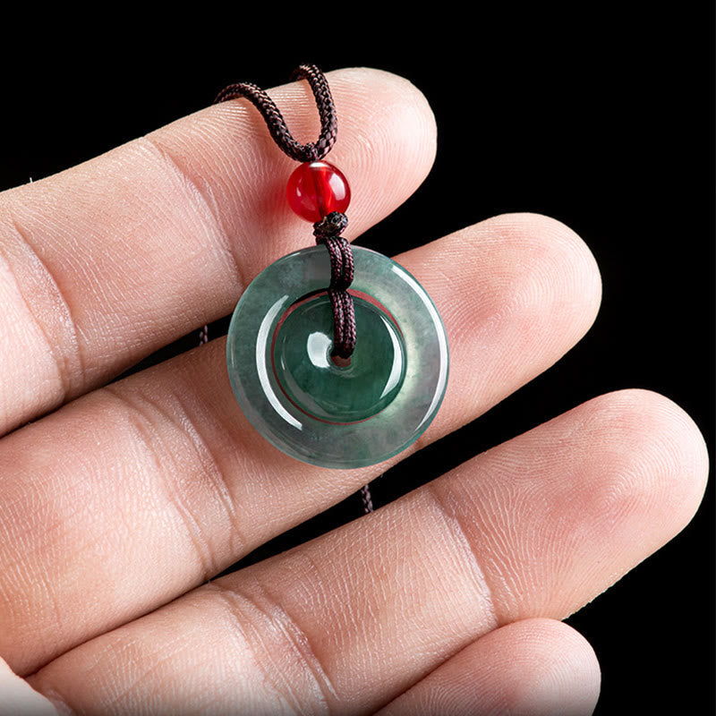 Fortune Jewel Green Jade Double Peace Buckle Abundance Necklace Pendant