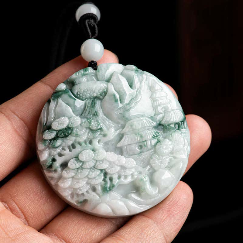 Fortune Jewel Mountain Landscape Jade Abundance String Necklace