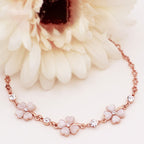 Fortune Jewel Pink Crystal Four Leaf Clover Love Chain Bracelet