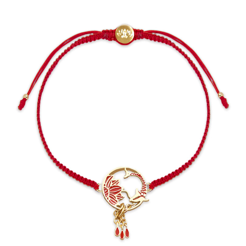 Fortune Jewel Tibetan Handmade Lotus Koi Fish Lucky Red String Bracelet