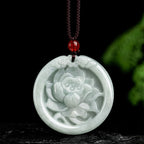 Fortune Jewel Natural Jade Lotus Flower Carved Prosperity Necklace Pendant Fortune Jewel