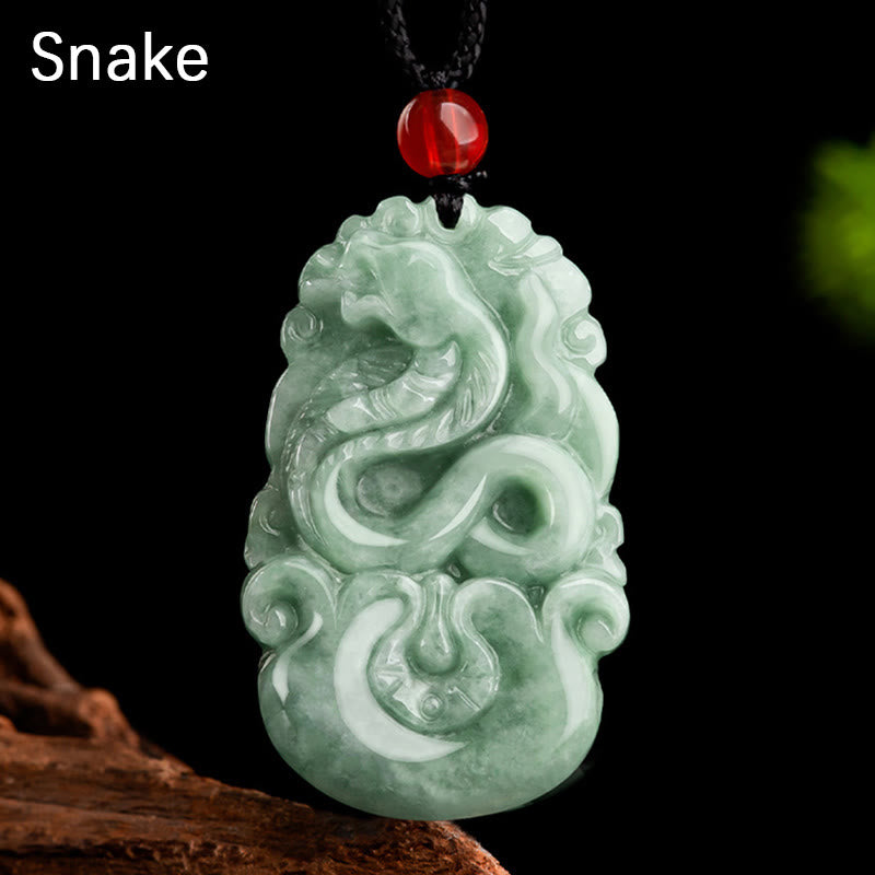 Fortune Jewel Natural Green Jade 12 Chinese Zodiac Luck Prosperity Necklace Pendant