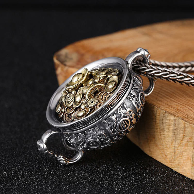 Fortune Jewel Treasure Bowl Copper Coin Ingots Wealth Necklace Pendant