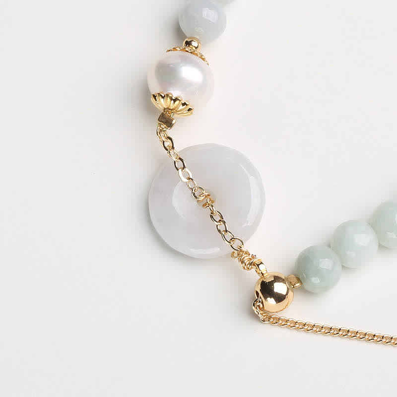 Fortune Jewel Natural Jade Pearl Peace Buckle Prosperity Luck Bracelet