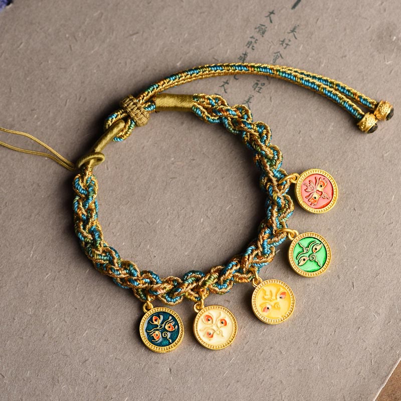 Fortune Jewel Tibetan Five God Of Wealth Luck Handcrafted Braid String Bracelet