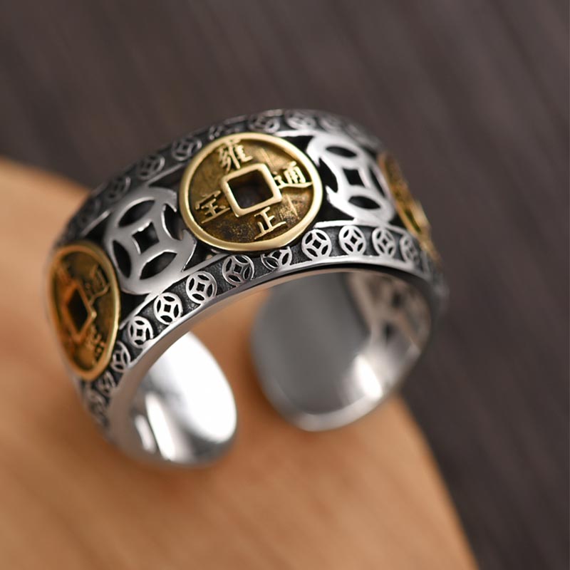 Fortune Jewel Five-Emperor Coins Balance Adjustable Ring