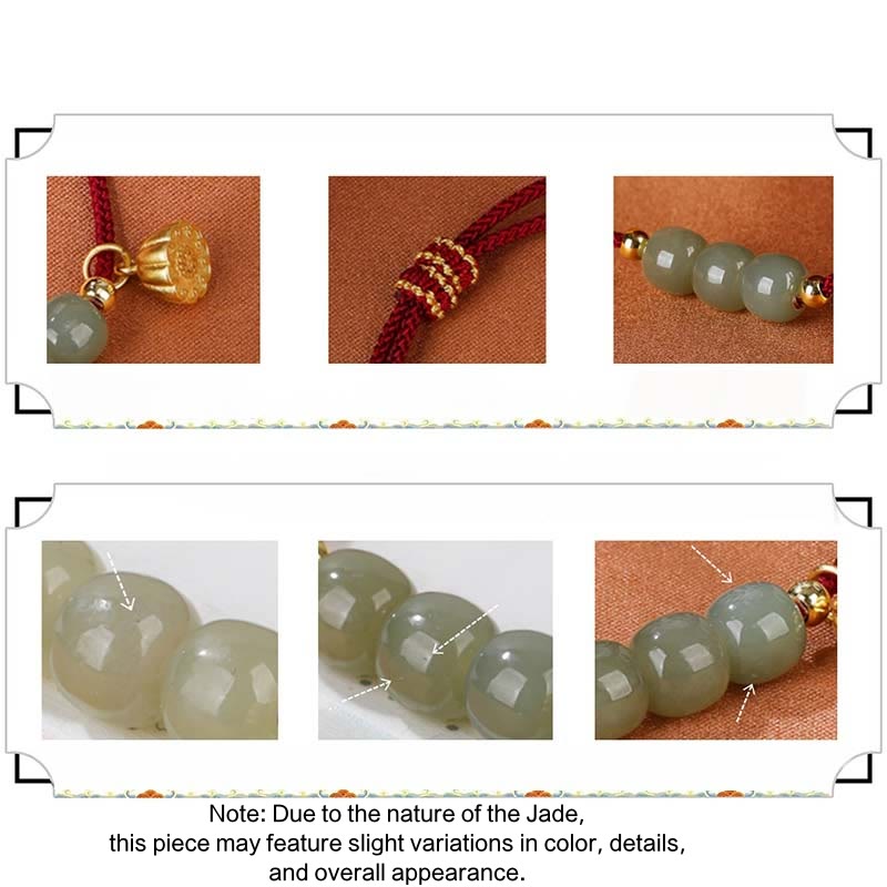 Fortune Jewel Handmade Hetian Jade Bead Lotus Pod Prosperity Luck Braided Bracelet