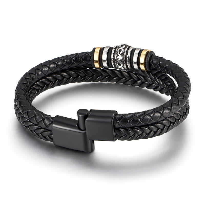 Fortune Jewel Leather Layered Titanium Steel Balance Braided Bracelet