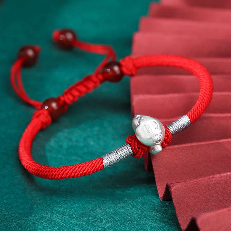 Fortune Jewel 999 Sterling Silver Chinese Zodiac Luck Strength Red String Bracelet