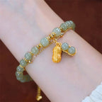 Fortune Jewel Jade Leaf Ginkgo Tulip Peanut Fu Character Luck Beaded Bracelet