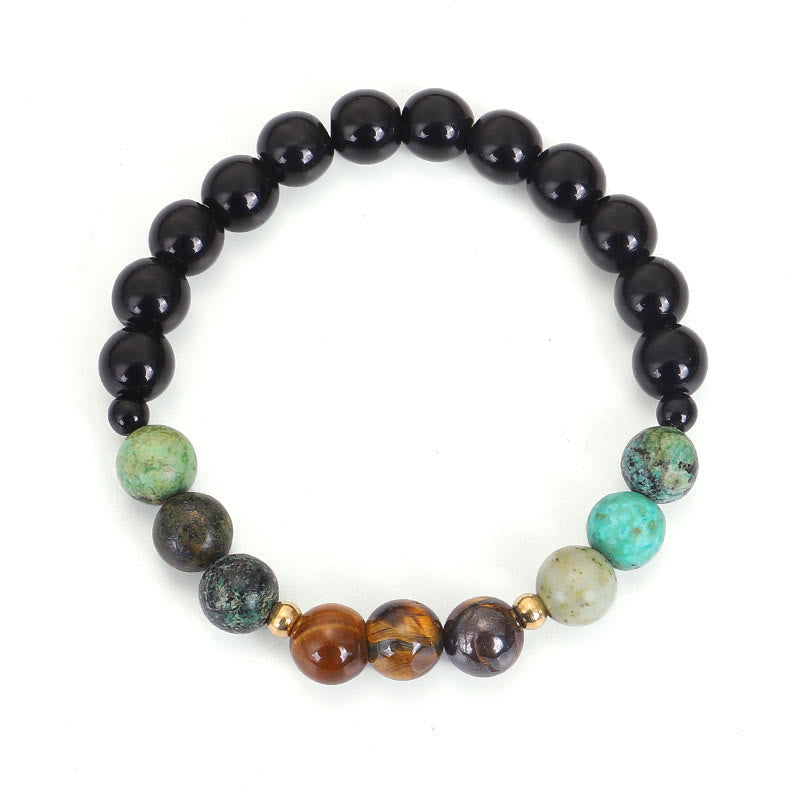 Fortune Jewel 108 Mala Beads Natural Stone Tiger Eye Turquoise Protection Strength Bracelet Necklace