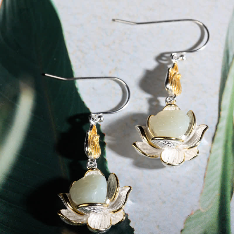 Fortune Jewel White Jade Protection Harmony Drop Earrings