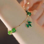 Fortune Jewel 14k Gold Plated Green Chalcedony Maple Leaf Courage Strength Bracelet