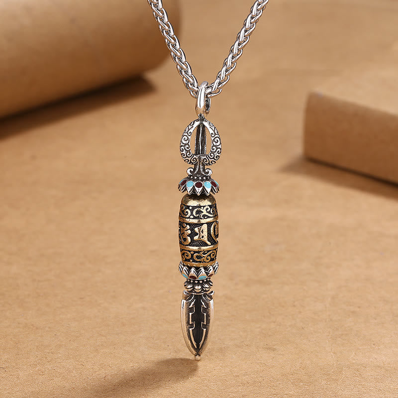 Fortune Jewel Tibetan Om Mani Padme Hum Protection Wealth Rotatable Necklace Pendant