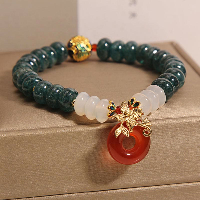 Fortune Jewel Jade White Agate Red Agate Peace Buckle Abacus Beads Luck Bracelet