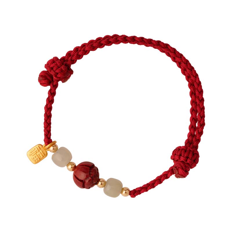 Fortune Jewel Cinnabar Jade Lotus Calm Red String Weave Bracelet