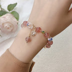 Fortune Jewel Strawberry Quartz Rutilated Quartz Fluorite Flower Healing Bracelet