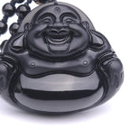Fortune Jewel Laughing Buddha Black Obsidian Transformation Pendant Necklace