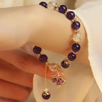Fortune Jewel 14k Gold Plated Natural Amethyst Healing Maple Leaf Charm Bracelet