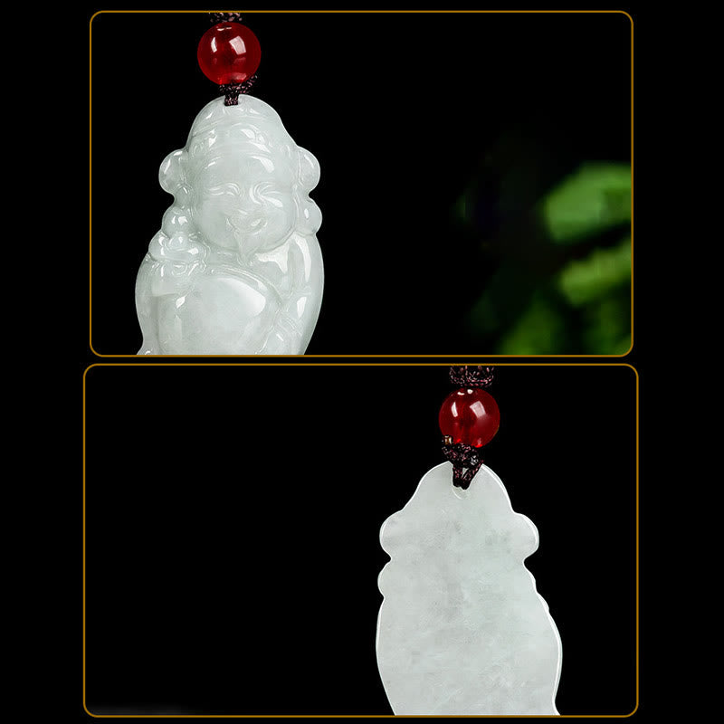 Fortune Jewel Natural Jade Chinese God of Wealth Caishen Ingot Luck Necklace Pendant