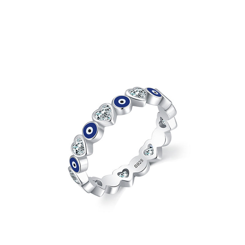 Fortune Jewel 925 Sterling Silver Evil Eye Love Heart Zircon Blessing Ring
