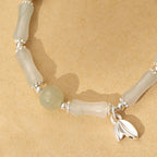 Fortune Jewel 925 Sterling Silver Natural Tianshan Jade Bamboo Charm Luck Bracelet